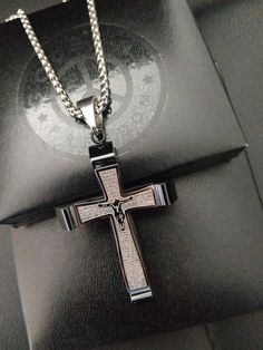 Mens Personalised Crucifix Cross Necklace, Engraved Black Stainless Steel Cross Pendant Necklace, Jesus Cross Crucifix Protection Gift  EC1-KP008Create Your Own Masterpiece, Make Someone Smile!A precious personalised bespoke gift for that special someone to treasure forever. A simply stunning, stylish, chunky statement cross crucifix stainless steel pendant necklace featuring detailed religious inscription in Spanish on the front along with a classic crucified Jesus figure!Complete with 3 MM box Black Engraved Cross Pendant Necklace, Black Engraved Crucifix Necklace, Black Crucifix Necklace Engraved, Gunmetal Cross Necklace Gift, Black Engraved Pendant Cross Necklace, Black Engraved Cross Jewelry, Engraved Black Cross Necklace As Gift, Engraved Black Cross Necklace For Gift, Black Engraved Cross Necklace Gift