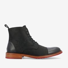 Black Wingtip Boots With Rubber Heel Cap, Black Cap Toe Boots With Rubber Heel Cap, Black Boots With Rubber Heel Cap And Cap Toe, Luxury Black Cap Toe Boots, Fitted Black Boots With Red Sole, Black Leather Boots With Red Sole, Taft Boots, Taft Shoes, The Jack