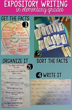 an expoptory writing poster with four different types of text and pictures on it