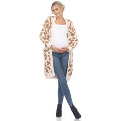 Get that inner roar out with this cozy leopard print high pile fleece. Features a relaxed long cardigan fit that is perfect for layering and can be worn with jeans or leggings. This classic high pile fleece open front design with leopard twist will help you stay warm in style in fall or winter time and will be your perfect partner all throughout your pregnancy journey. Casual Leopard Print Cardigan For Winter, Casual Leopard Print Winter Cardigan, Casual Leopard Print Outerwear For Layering, Oversized Leopard Print Long Sleeve Outerwear, Trendy Leopard Print Winter Cardigan, Cozy Long Sleeve Outerwear In Leopard Print, Cozy Long Sleeve Leopard Print Outerwear, Leopard Print Layering Outerwear For Fall, Sherpa Cardigan