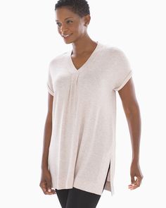 Short Sleeve Tunic Heather Blossom - Soma Spring V-neck Tunic For Loungewear, Relaxed Fit V-neck Tunic For Fall, Relaxed V-neck Daywear Top, Relaxed V-neck Top For Daywear, V-neck Top For Fall Daywear, Casual V-neck Tunic For Spring, Casual Fall Tunic For Loungewear, Casual Fall Loungewear Tunic, Casual Stretch Top With Split Neck