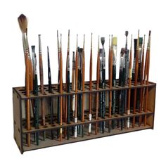 a rack with many different types of paint brushes