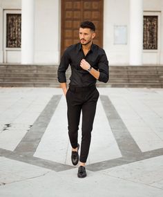 Mens Prom Outfit, All Black Formal Outfits, Shirtdress Outfit, Blue Ootd