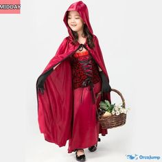 Orcajump - Halloween Little Red Riding Hood suit parent-child Christmas play female role-playing stage performance clothes - Final Sale Long Sleeve Costumes For Winter Costume Party, Winter Costume Party Long Sleeve Costumes, Long Sleeve Halloween Costume For Fancy Dress, Winter Themed Cosplay Costume, Red Cosplay Costume For Cosplay Events, Red Cosplay Costume For Parties And Events, Red Cosplay Costume For Events, Red Themed Costumes For Cosplay Events, Hooded Fall Costume For Costume Party