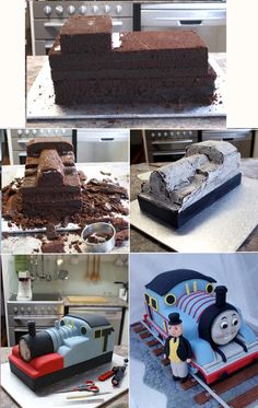 there are many pictures of cakes made to look like thomas the train