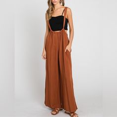 Final Touch Suspender Pants, Overalls, Jumpsuit. Color Is Brown In Size M. Can Be Height Adjusted By The Tie In The Back. Unworn And Brand New Overalls Jumpsuit, Pants Overalls, Suspender Pants, Final Touch, Pants Color, Pant Jumpsuit, Jumpsuit Romper, Overalls, Pants For Women