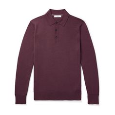 DESIGNED BY MR PORTER. Mr P.'s 'Gerry' polo shirt is knitted from smooth merino wool for a fine-gauge handle. It fits slightly loose and has long sleeves, making it a nice alternative to a sweater during the transitional seasons. Casual Wool Sweater With Polo Collar, Merino Wool Polo Shirt For Work, Winter Wool Polo Shirt With Ribbed Collar, Casual Merino Wool Polo Shirt, Fitted Wool Polo Collar Tops, Casual Wool Polo Shirt For Work, Casual Collared Merino Wool Sweater, Fitted Wool Tops With Polo Collar, Casual Merino Wool Polo Sweater With Polo Collar