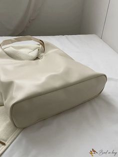 BirdinBag - Stylish PU Shoulder Bag for Women Solid Color Rectangular Shoulder Bag For Errands, Versatile Cream Square Bag, Versatile Cream Square Shoulder Bag, Cream Rectangular Shoulder Bag For Daily Use, Beige Bucket Box Bag For Everyday, Beige Everyday Bucket Box Bag, Rectangular Beige Bucket Bag For Errands, Everyday Beige Bucket Box Bag, Beige Bucket Bag With Top Carry Handle