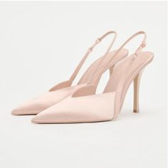 Zara Women Slingbacks Pale Pink Pump Heels Satin Effect New With Tag! Size: 7.5 Us (38) Zara Women Faux Satin Effect Sling Back Light Pale Pink Pump Heels Heeled Slingback Shoes In Satin Effect Fabric. Pointed Toe. Buckled Back Strap. Heel Height: 3.9 Inches (10 Cm) Elegant Closed Toe Slingback Pumps With 4-inch Heel, Elegant High Heel Slingback Pumps For Summer, Feminine Pointed Toe Heels With Heel Strap, Elegant Pink Slingback Pumps With Wrapped Heel, Feminine Pointed Toe Sandals With 4-inch Heel, Feminine Almond Toe Slingback Pumps For Formal Occasions, Feminine Formal Slingback Pumps With Almond Toe, Feminine Slingback Pumps With 4-inch Heel For Evening, Feminine Open Heel Formal Heels