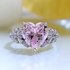 Heart Cut Engagement Ring, Fancy Light, Pink Diamond Ring, Single Stone Ring, Bracelet Size Chart, Silver Party, Diamond Heart Ring, Diamond Simulant, Men's Jewelry Rings