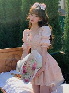 ❤︎ Fairy Super Forest Retro French Girl Jacquard Princess Dress❤︎ Korean Girl Dress, French Girly, Pink Princess Dress, Pretty Quinceanera Dresses, Girls Dress Outfits, Fairy Tale Wedding Dress, Korean Fashion Outfits, Clothes Korean Style, Cute Dress Outfits