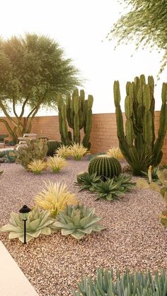 a desert garden with cacti and succulents