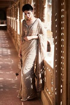 Shop for Matsya Grey Chanderi Silk Embroidered Saree With Blouse for Women Online at Aza Fashions Saree With Peplum Blouse, Sabyasachi Bridal, Saree Jackets, Grey Saree, Anita Dongre, Embroidered Saree, Lehenga Collection, Wedding Saree Indian, Dresses Simple