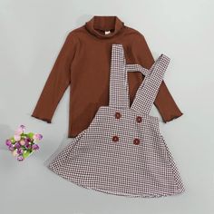 Girl Suspender Skirt Outfit - Momorii Suspenders Skirt Outfits, Spring Patterns Design, Girls In Suspenders, Overall Skirt, Rock Outfit, Suspender Skirt, Turtle Neck Top, Girls Long Sleeve, Two Piece Dress