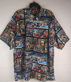 RP55 Jeans men's shirt size 2XL New York 5 Boroughs Comic "Rare" | eBay Retro Shirt With Character Print For Fans, Retro Short Sleeve Shirt With Character Print, Things To Buy, Polyester Material, Mens Jeans, Collar Styles, Geometric Pattern, Mens Shirts, Street Wear