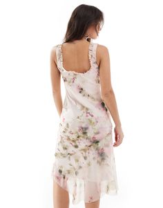 ASOS DESIGN sweetheart neck midi slip dress with raw edge details in watercolor floral print | ASOS Feminine Sleeveless Floral Dress For Brunch, Floral Print Spaghetti Strap Midi Dress For Daywear, Fitted Floral Print Midi Dress With Ruffled Straps, Fitted Midi Dress With Floral Print And Ruffled Straps, Feminine Sleeveless Floral Dress For Daywear, Sleeveless Feminine Floral Dress For Daywear, Formal Dresses Graduation, Cocktail Dress Formal, Watercolor Floral Print