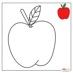 an apple with a leaf on it is shown in the shape of a coloring page