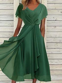 Women's Short Sleeve Summer Plain Lace Chiffon V Neck Tea Party Wedding Guest Mother of the Bride Elegant Maxi Formal A-Line Dress Green Purple Blue | justfashionnow Green Flowy A-line Chiffon Dress, Chiffon V-neck Dress For Wedding Guest, Summer Wedding Guest Chiffon Dress With V-neck, Summer Banquet A-line Chiffon Dress, Green Chiffon Summer Dress For Banquet, Banquet Chiffon Dress, Chiffon V-neck Midi Dress For Wedding Guest, V-neck Chiffon Dress For Banquet, A-line Chiffon Midi Dress For Weddings