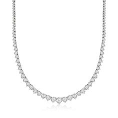 Ross-Simons - 5.00ct t. w. Diamond Graduated Tennis Necklace in Silver. 18". It's the timeless tennis necklace with no shortage of sparkle! Polished sterling silver settings boast 5.00 ct. t. w. round brilliant-cut diamonds that grace the neckline with glimmer and gleam. Make this classic part of your collection in all its sparkling glory. Graduates from 1/16" to 1/4" wide. Figure 8 safety. Push-button clasp, diamond tennis necklace. Diamond birthstones are the perfect gift for April birthdays. Graduated Tennis Necklace, Tennis Necklace Diamond, Gold Gradient, Diamond Tennis Necklace, Diamond Birthstone, Diamond Jewelry Necklace, Figure 8, Fashion Capsule, Bezel Set Diamond