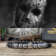 Jason Voorhees bracelet, Halloween bracelet, Halloween jewelry, Horror jewellery, Movie bracelet, Friday the 13th, Perfect gift, Gift ideas 👌 Beautiful handmade Halloween / Jason Voorhees bracelet!! 👌 - Jason mask = 9 x 11 mm Silver colored copper  - 2 Stainless steel spacers - Beads =  * 8 mm Black onyx agate * 8 mm Silver hematite - 1 mm Elastic cord Very stylish bracelets you can combine with all your accessories and watches at any time. 😎😎 It are unisex bracelets ( for men and women )  I gladly customize the size to provide you with a perfect fit. Various sizes are available! -Extra Small 16 cm = 6 1/3 inch -Small 17 cm = 6 2/3 inch -Medium 19 cm = 7 1/2 inch -Large 21 cm = 8 1/3 inch -Extra Large 23 cm = 9 inch 🔥🔥 Also check out my other beautiful bracelets = https://www.etsy.co Halloween Novelty Jewelry Bracelet, Halloween Novelty Bracelet, Novelty Silver Bracelet For Halloween, Novelty Silver Halloween Bracelet, Gothic Silver Bracelets For Halloween, Silver Gothic Bracelets For Halloween, Silver Halloween Novelty Bracelet, Halloween Gift Charm Bracelet, Black Metal Bracelets For Halloween