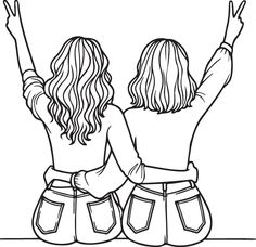 two girls with their arms in the air