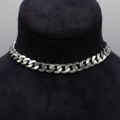 A Classic Thick & Chunky minimalist stainless steel Cuban Choker 10mm Width Stainless Cuban Chain 4 Inch 7mm Stainless Steel Adjuster Chain Non Tarnish Hypoallergenic Hand Made in the UK Sizing: Small 11 - 15 Inches (28cm - 38cm) Medium 13 - 17 Inches (33cm - 43cm) Large 15 - 19 Inches (38cm - 48.5cm) Cuban Choker, Neutral Jewelry, Ring Der O, Figaro Chains, Figaro Chain, Chain Choker Necklace, Choker Collar, Cuban Link Chain, Cuban Chain