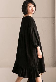 *Material: Cotton Linen Weight:370 g*Color: Black*Measurement: Shoulder Width:40 cm Bust:146 cm,Waist:150 cm,Sweep:160 cm,Length:101 cm,Sleeve Length:21 cm,Cuff:22 cm Cotton Non-stretch Solid Color Midi Dress, Casual Black Long Sleeve Maxi Dress, Black Cotton Long Sleeve Maxi Dress, Black Solid Color Maxi Dress, Black Long Sleeve Cotton Maxi Dress, Black Solid Maxi Dress For Workwear, Oversized Black Cotton Dress, Black Non-stretch Dress For Fall, Chic Black Solid Color Maxi Dress