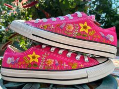 Welcome to my shop! These are all hand embroidered with a spring time theme. Size is a 9 Womens, 7 men's. Color name is astral pink. Can be personalized with name/date for free. Like these but need a different color, size, theme?.. just message me! Spring Low-top Sneakers With Appliques, Low-top Appliqued Sneakers For Spring, Low-top Sneakers With Appliques For Spring, Low-top Applique Sneakers For Spring, Pink Sneakers With Embroidered Logo For Spring, Spring Casual Sneakers With Appliques, Casual Sneakers With Spring Appliques, Casual Summer Sneakers With Appliques, Casual Sneakers With Appliques For Summer