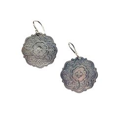 Cast from a pair of antique earrings hand carved by Romani peoples in the 1800s, Rebekah has treasured the originals as a part of her personal collection. Delicate scalloped edging gives the pendant a unique silhouette while intricate engraved details resemble patterns of sacred geometry. Handcrafted in 14k gold vermeil or sterling silver Approximate 3/4" hanging length Secured on our handmade earwire Shop the matching Romani Necklace Also available with gemstones Romani Necklace, Romani Earrings, Antique Earrings, Sacred Geometry, Semi Precious Gemstones, Gold Vermeil, Sterling Silver Earrings, Geometry, Semi Precious