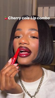 Cherry Cola Lip Combo: A delicious and refreshing lip color that will make you feel like you're sipping on a cherry Red Lipstick Makeup Looks, Makeup Tips For Brown Eyes, Fat Oil, Face Beat Makeup, Makeup For Black Skin, Brown Skin Makeup, Lip Makeup Tutorial, Lip Combo