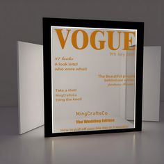 an advertisement for the wedding exhibition is displayed in a black and white frame with orange lettering