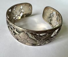 Old Hand Engraved Sterling Floral Cuff Bracelet - Etsy Luxury Antique Sterling Silver Cuff Bracelet, Luxury Vintage Engraved Cuff Bracelet, Scottie Terrier, Floral Cuff, Dog Brooch, Tiny Bird, Old Hands, Wood Rings, Scottie Dog