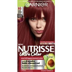 Garnier Nutrisse Nourishing Hair Color Creme, R3 Light Intense Auburn, Garnier Nutrisse Ultra Color Nourishing Hair Color Creme delivers up to 8 weeks of bold vibrant color for all hair textures and even dark bases with intensity-enhancing Color Boost technology. Garnier Nutrisse is the only hair color creme with a separate ampoule of grapeseed oil that you snap and pour directly into your mix. Lock in moisture and color with our after color mask infused with triple oils avocado, olive, and shea Color Mask, Dyed Hair Blue, Dyed Hair Purple, Light Auburn, Dyed Red Hair, Hair Textures, Hair Color Auburn, Hair 2024, Edgy Hair