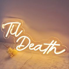 New In Box Originally $140- Offer Me! Other Lights Available! Trendy & Chic Neon Warm White “Til’ Death” Sign. Perfect Aesthetic For Bathroom, Teenagers’ Room, Dorm, Office/Work Space, Bed/Living Room, Photo Prop, & Parties! Lightweight & Portable 17x9” 70" Plug & Usb Cable Wall Hanging Materials Provided High-Quality Materials Advanced Electrode System Energy Saving- Low Energy Consumption Long Life- Can Exceed 100,000 Hours! For: College Dorm Bedspread, Wall Hanging, Curtain, Bed/Sofa, Tablecl Clipboard Wall Art, Space Bed, Office Work Space, Urban Outfitters Tapestry, Curtain Bed, Teenager Bedroom, Colorful Bedroom Decor, Hanging Curtain, Bed Living Room