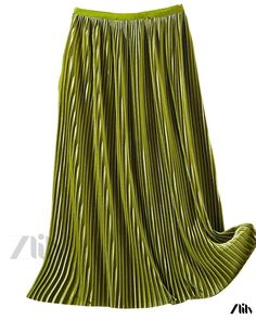 Zlily - Velvet Pleated Skirt - A Glamorous Half-Length Skirt Non-stretch Maxi Skirt For Party, Non-stretch Full-length Party Skirt, Green Non-stretch Pleated Maxi Skirt, Green Pleated A-line Skirt, Green Flowy Maxi Skirt For Fall, Full Length Pleated Skirt For Spring Party, Winter Green Non-stretch Skirt, Non-stretch Green Skirt For Winter, Non-stretch Green Winter Skirt