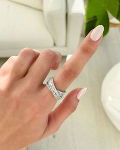 This unique ring is beloved for its versatility - it can add a pop of sparkle to any casual look, or, wear it as a finishing touch for a special occasion. Micro Pave Wedding Band, Pave Wedding Band, Crossover Diamond Ring, Micro Pave Ring, Double Rings, Band Fashion, Criss Cross Ring, Necklace Length Guide, Bracelet Size Chart