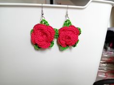 Pink earrings Entirely made by hand Single models French made In cotton Handmade Green Flower Earrings For Everyday, Everyday Handmade Green Flower Earrings, Handmade Casual Pink Earrings, Handmade Casual Flower Earrings, Handmade Red Casual Earrings, Handmade Casual Drop Earrings, Handmade Casual Red Earrings, Handmade Everyday Flower Drop Earrings, Casual Handmade Flower-shaped Earrings