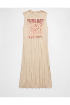 Lightweight cotton/Muscle tank top neckline/Sublime graphics/Side slits/This dress is Real Good: Made with the planet in mind & a promise to continue to do better. T Shirt Midi Dress, Top Neckline, Muscle Tank Top, Muscle Tank Tops, Do Better, Muscle Tank, Muscle Tanks, Women's Jeans, American Eagle Outfitters