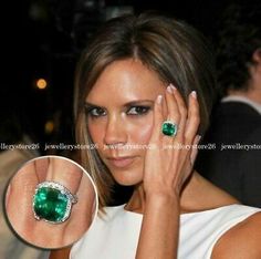 Famous Engagement Rings, Celebrity Wedding Rings, Large Engagement Rings, Emerald Ring Vintage, Celebrity Engagement Rings, Green Cushions, Inspirational Celebrities, Emerald Jewelry, Emerald Ring