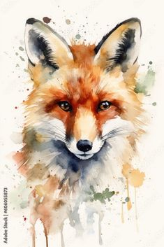 a watercolor painting of a fox's face