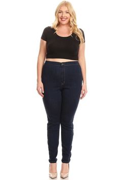 High rise & stretch Skinny fit - go up a size if thighs are bigger Dark blue denim washed Round back pockets Materials: 68% cotton, 9% rayon, 21% polyester, 2% spandex Dark Wash Stretch Mid-rise Bottoms, Stretch Mid-rise Dark Wash Bottoms, High Waist Stretch Dark Wash Jeggings, Dark Wash Stretch Cotton Jeans, Stretch Dark Wash Cotton Jeans, Stretch Cotton Dark Wash Jeans, Stretch Dark Wash Jeggings With Pockets, Stretch Cotton Denim Blue Jeggings, Denim Blue Stretch Cotton Jeggings