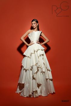 Tarik Ediz 53037 Tafetta Fabric Ball Gowns Dress Big Skirt Dress, Prom Dress Designs Ideas, Taffeta Prom Dress, Fabric Manipulated Dresses, Red Carpet Outfit Ideas, Low High Dress, Asymmetrical Gown, Asymetrical Dress, Princess Evening Dress