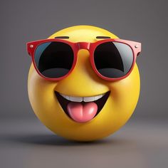 a yellow ball with sunglasses and tongue sticking out