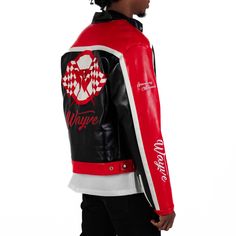 The Leather Motor Jacket in Black, Red & White is a luxury leather jacket with a boxy fit. It high build embroidered patch artwork. The jacket has zips to the cuffs, hem adjuster tabs with cobrax poppers. It has a quilted lining, popper closure to the neck and is finished with the Wayve branding to the front. Boxy Fit 100% Leather Quilted Lining Champions Artwork High Build Embroidery Cuff Zips & Hem Adjuster Tabs Model is 6ft and is wearing size Small PLEASE NOTE: THIS ITEM IS A MADE TO ORDER I Motor Jacket, Racing Jacket, Denim Accessories, Embroidered Patch, Fashion Styles, Embroidered Patches, Shirt Jacket, Black Red, Hoodie Shirt