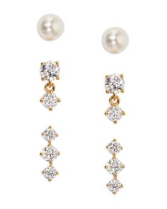 Nadri Cubic Zirconia & Imitation Pearl Earrings in 18K Gold Plated, Set of 3 Cubic Zirconia, 18k Gold, Jewelry Accessories, Pearl Earrings, Gold Plate, Buy Online, In Store, Plating, 10 Things