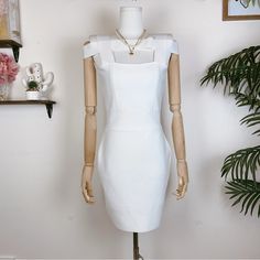 Elliatt Monumental Mini Dress In Ivory - Bodycon - Perfect For Wedding Parties - Nwt No Care Tag White Mini Dress With Straight Neckline For Formal Occasions, White Mini Dress With Fitted Bodice And Straight Neckline, White Dress With Straight Neckline For Formal Occasions, Elegant White Mini Dress With Fitted Bodice, White Square Neck Evening Dress, White Fitted Bodice Dress With Straight Neckline, White Fitted Dress With Straight Neckline, White Sheath Mini Dress For Formal Occasions, White Sheath Mini Dress For Formal Events