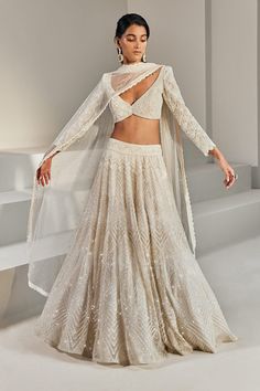 Ritika Mirchandani-Ivory Embroidered Lehenga Set-INDIASPOPUP.COM Ritika Mirchandani, Full Sleeves Blouse, Ivory Lehenga, Orang India, White Lehenga, Indian Outfits Lehenga, Wedding Lehenga Designs, Indian Bride Outfits, Gaun Fashion