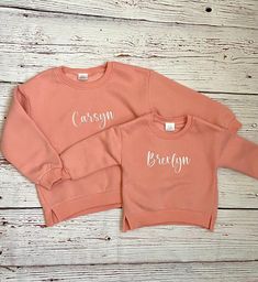 Custom baby/toddler fleece sweatshirt with embroidered name on the chest of sweatshirt. Additional options may be available, just send me a message if you have any questions! Fleece Top With Letter Embroidery And Long Sleeves, Long Sleeve Fleece Top With Letter Embroidery, Pink Long Sleeve Sweatshirt With Name Print, Family Matching Long Sleeve Sweatshirt With Name Print, Personalized Pink Long Sleeve Sweater, Cotton Long Sleeve Sweatshirt With Name Print, Personalized Long Sleeve Cotton Sweatshirt, Fall Crew Neck Sweatshirt, Embroidered Name