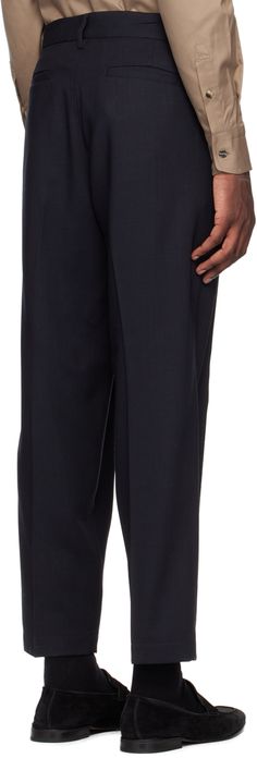 Plain-woven virgin wool trousers. · Belt loops · Four-pocket styling · Zip-fly · Pleats at front · Creased legs Supplier color: Nero Business Dress Pants With Pockets, Wide Leg Wool Bottoms For Business, Business Pants With Hidden Pockets And Tapered Leg, Business Dress Pants With Tapered Leg And Side Pockets, Business Tapered Leg Dress Pants With Pockets, Business Straight Pants With Hidden Pockets, Classic Wide Leg Pants With Hidden Pockets, Tailored Semi-formal Bottoms With Side Pockets, Business Dress Pants With Side Pockets