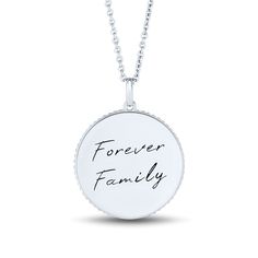 Thoughtfully crafted in sterling silver, this medallion necklace gifts togetherness, engraved on the backside with “Forever Family.” The family tree design features a sterling silver tree circled by luminant 10K yellow gold. Malachite energizes the earthy accessory, a gemstone with colorful copper minerals forming black swirls in a rich shade of green. | Medallion Necklace with Family Tree & Malachite | Sterling Silver | White | Size 18" | Helzberg Diamonds Engraved Round Medallion Necklace For Anniversary, Engraved Medallion Necklace For Anniversary, Sterling Silver Round Disc Coin Pendant, Personalized Sterling Silver Round Pendant Medallion Necklace, Personalized Sterling Silver Medallion Necklace, Engraved Round Disc Medallion Necklace In Sterling Silver, Engraved Sterling Silver Round Disc Medallion Necklace, Engraved Sterling Silver Medallion Necklace, Sterling Silver Coin Necklace For Anniversary